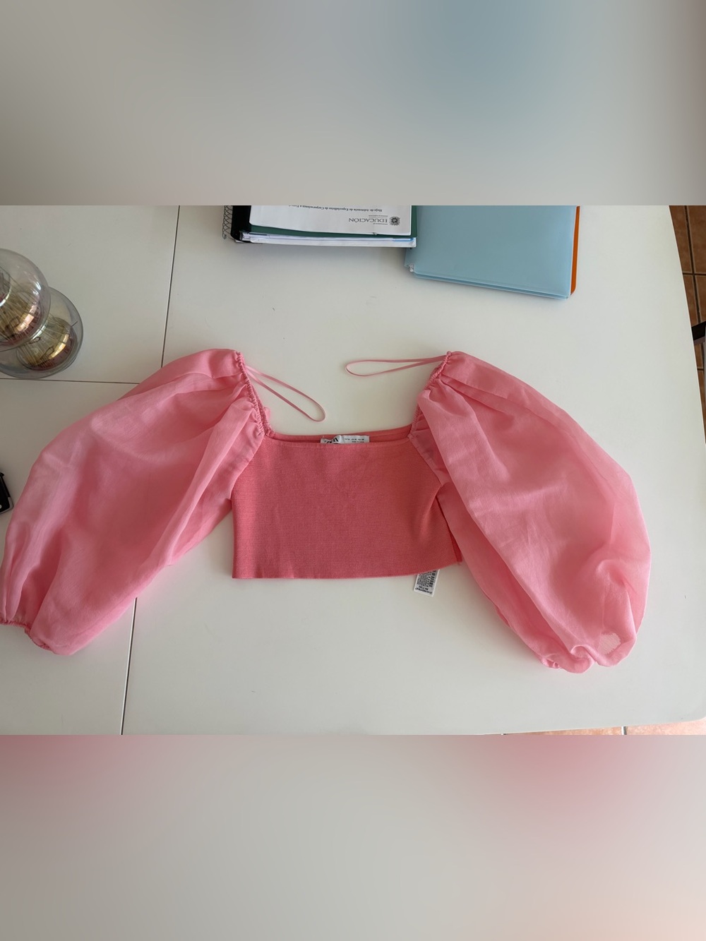 Zara Pink Puff-Sleeve Crop Top